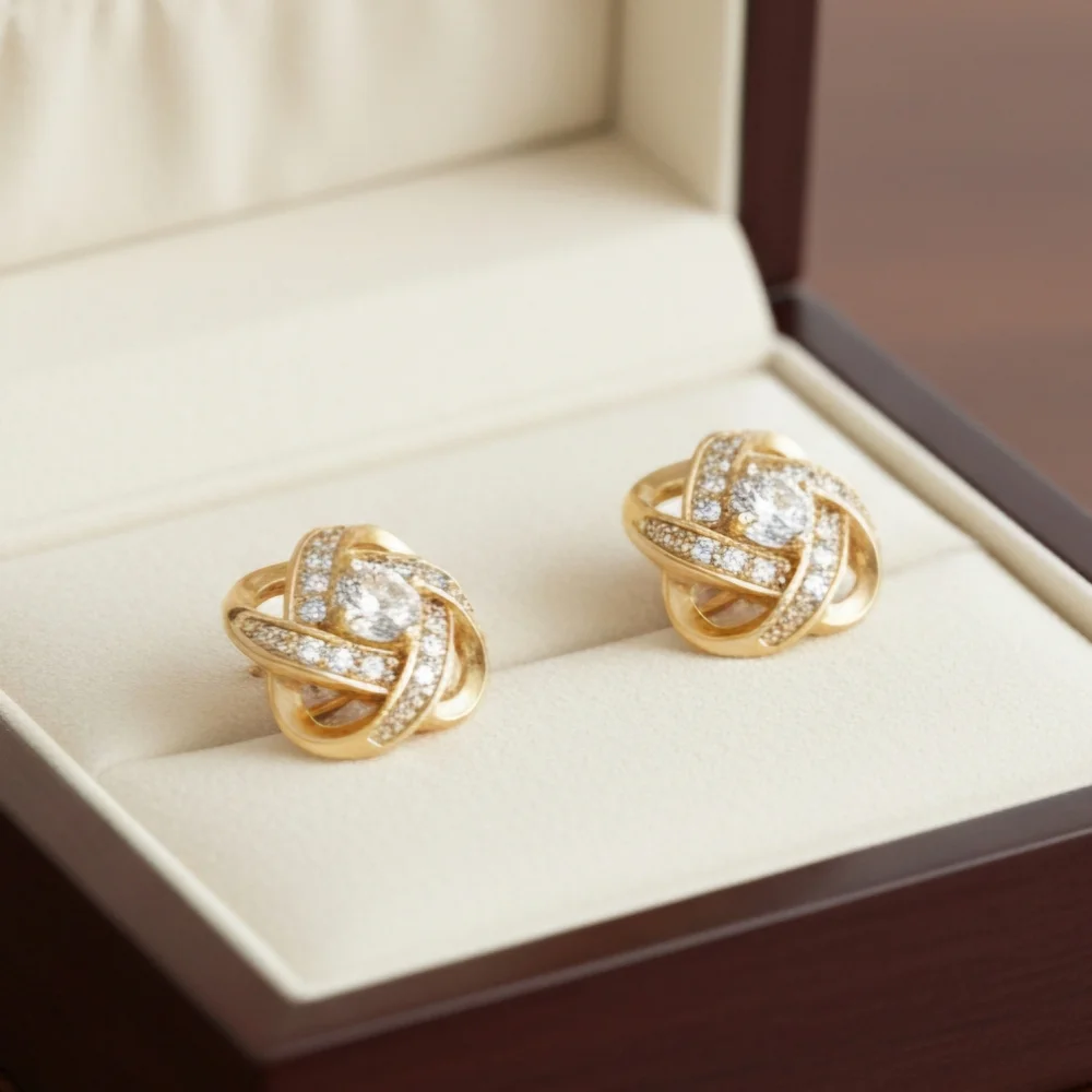 Gold Zirconia Knot Earrings